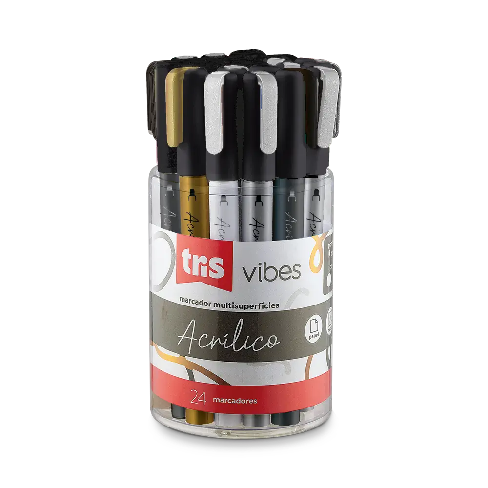 Marcador Acrílico Vibes - 1.2mm - Multisuperfícies - Pote C/ 24 un -Tris - Imagem 1