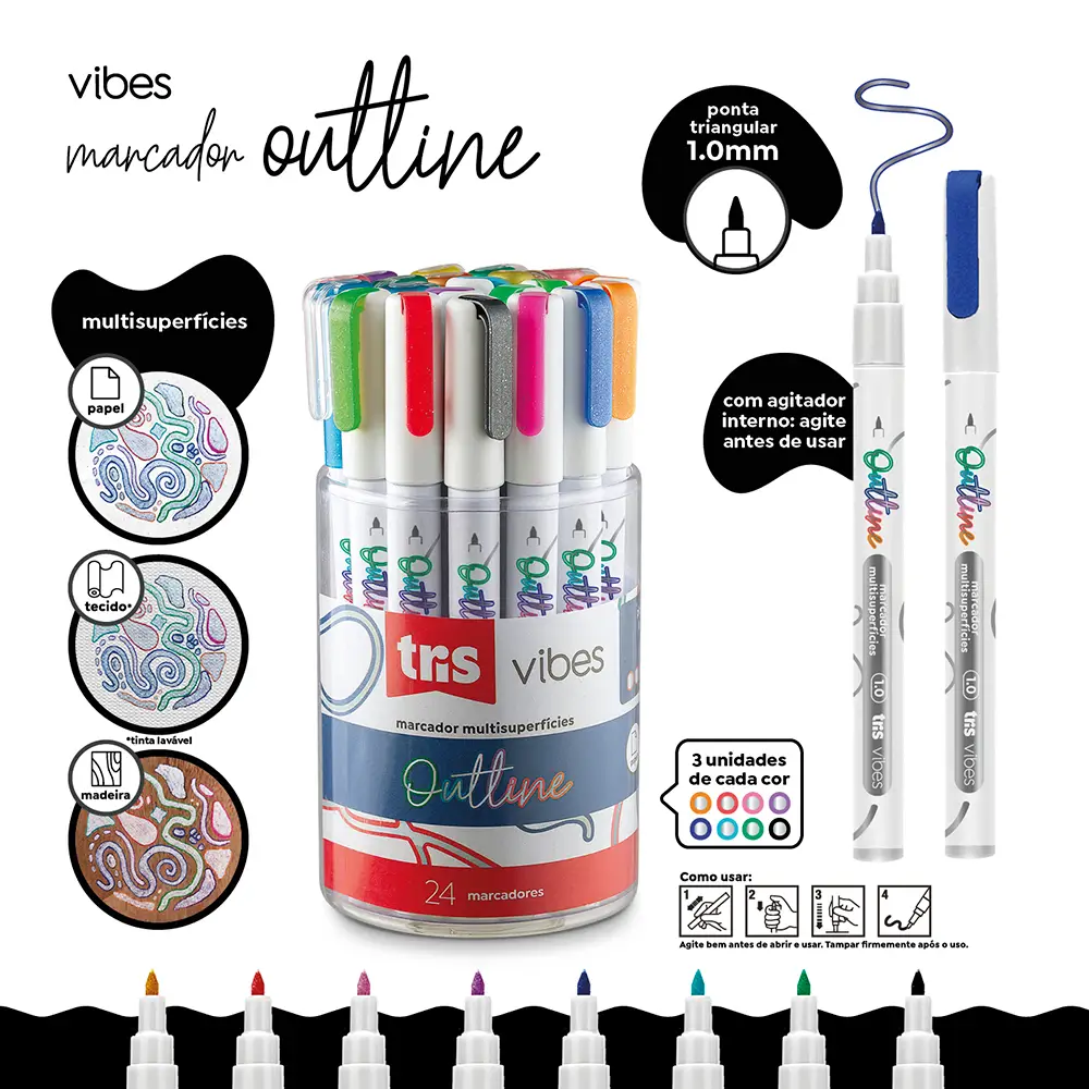 Marcador Outline Vibes - 1.0mm - Multisuperfícies - Pote C/ 24 un - Tris - Imagem 4