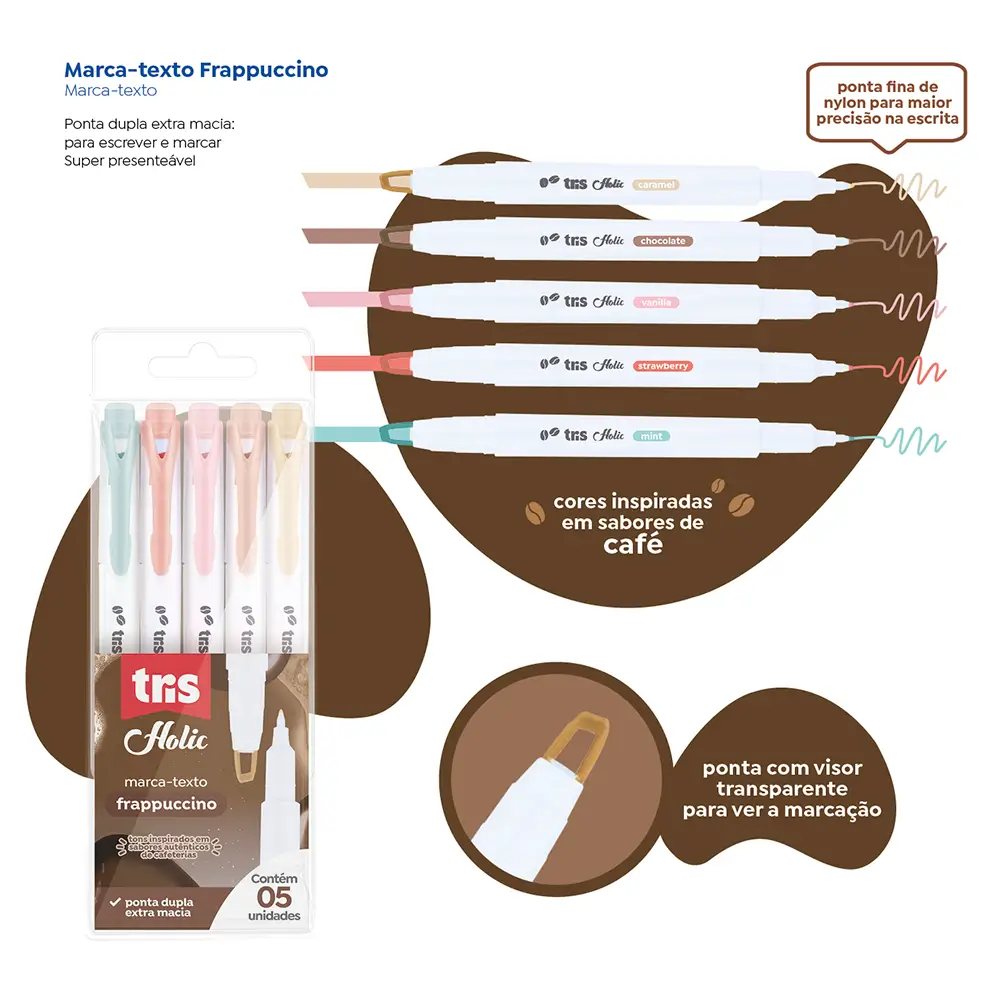 Marca-texto Frappuccino Holic Coffee Shop - Conjunto C/ 5 un - Tris - Imagem 4