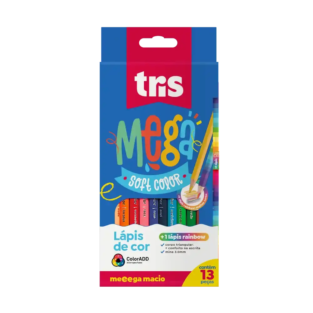 Lápis de Cor Mega Soft Color - 12 Cores + 1 Lápis Rainbow - Tris - Imagem 1