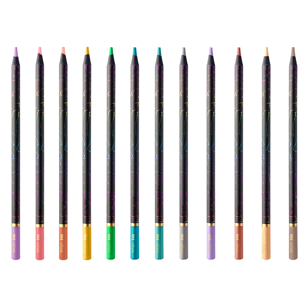 Lápis de Cor Vibes - Noturna - Tons Metálicos e Pastel - 12 Cores - Tris - Imagem 2