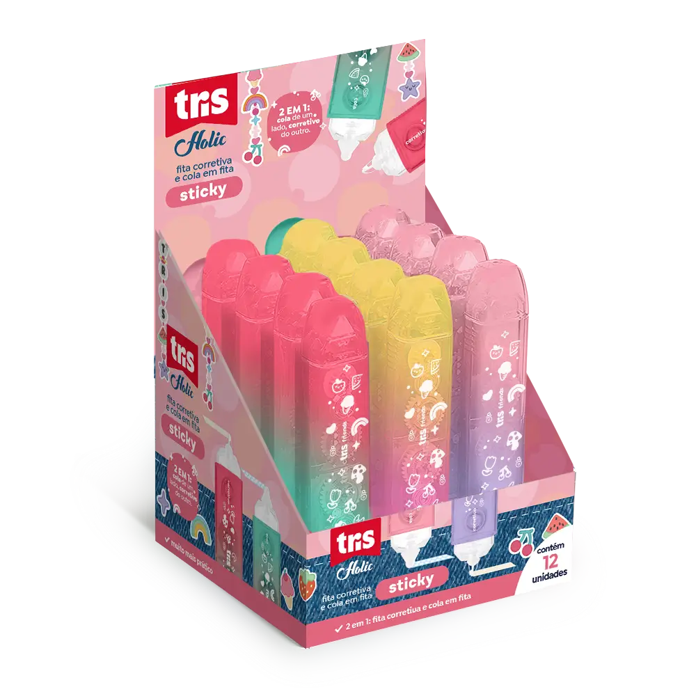 Fita Corretiva + Cola em Fita Sticky Holic Charm - Display C/ 12 un -Tris - Imagem 1