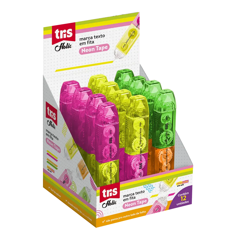 Marca-texto em Fita Neon Tape Holic Pop - 3m X 5mm - Display C/ 12 un -Tris - Imagem 1