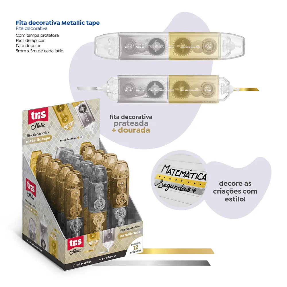 Fita Decorativa Metallic Tape Holic Fancy - 3m X 5mm - Display C/ 12 un-Tris - Imagem 3