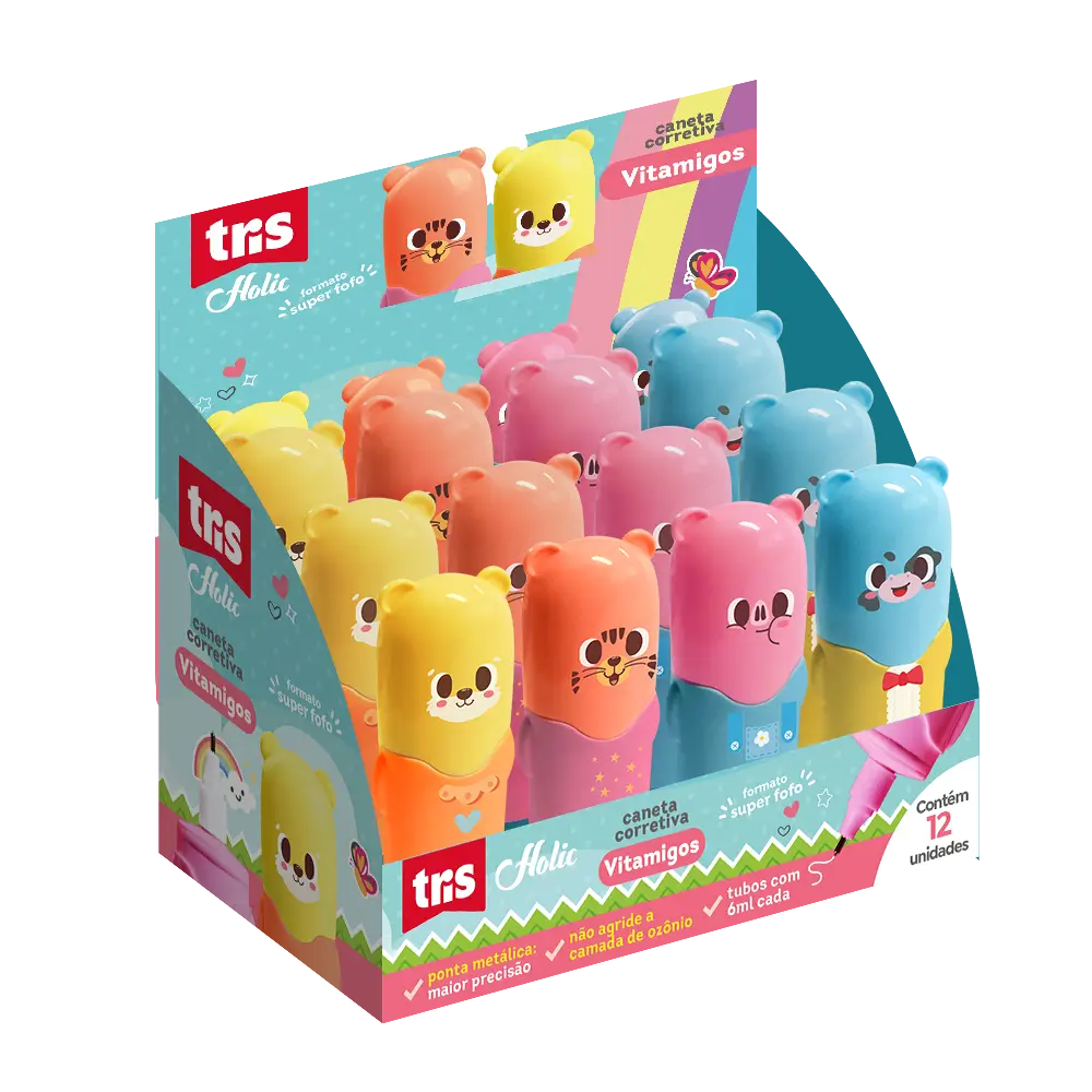 Caneta Corretiva Vitamigos Holic Fofurices - 6ml - Display C/ 12 un -Tris - Imagem 1