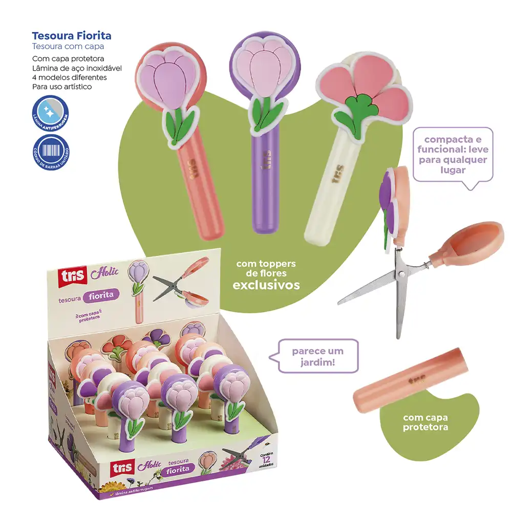 Tesoura Com Capa Fiorita Holic Delicata - Display C/ 12 un - Tris - Imagem 6