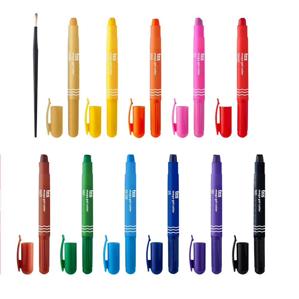 Giz Retrátil Slim Mega Gel Color - 10 Cores Regulares + Dourado + 1Pincel - Tris - Imagem 2