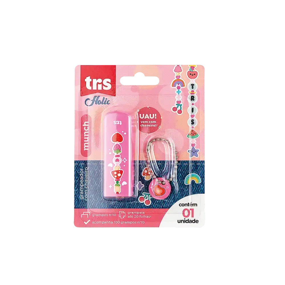 Grampeador Mini Munch Holic Charm - Com Chaveiro - Nº 10 - 20 Folhas -C/ 100 Grampos - Display C/ 12 Cartelas - Tris - Imagem 2