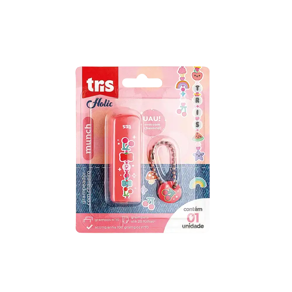 Grampeador Mini Munch Holic Charm - Com Chaveiro - Nº 10 - 20 Folhas -C/ 100 Grampos - Display C/ 12 Cartelas - Tris - Imagem 3