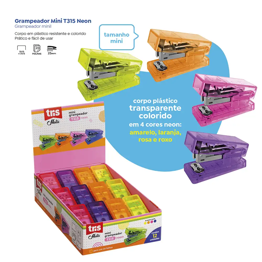 Grampeador Mini T315 Holic Pop - 26/6 - 20 Folhas - Display C/ 12 un -Tris - Imagem 7