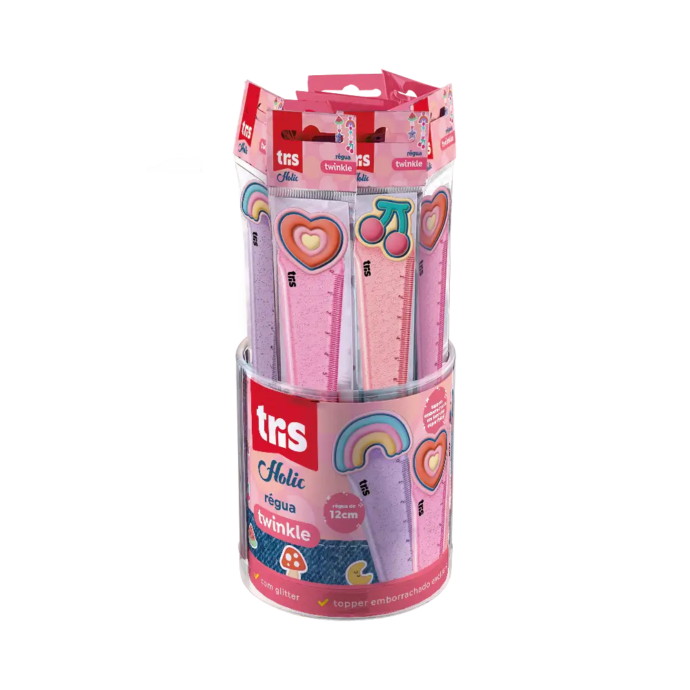 Régua Plástica Twinkle Holic Charm - 12cm - Pote C/ 24 un - Tris - Imagem 1