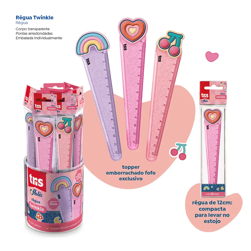 Régua Plástica Twinkle Holic Charm - 12cm - Pote C/ 24 un - Tris - Imagem 4