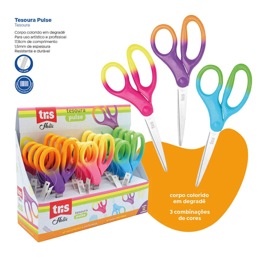 Tesoura Multifuncional Pulse Holic Pop - 17,8cm - Display C/ 12 un -Tris - Imagem 7