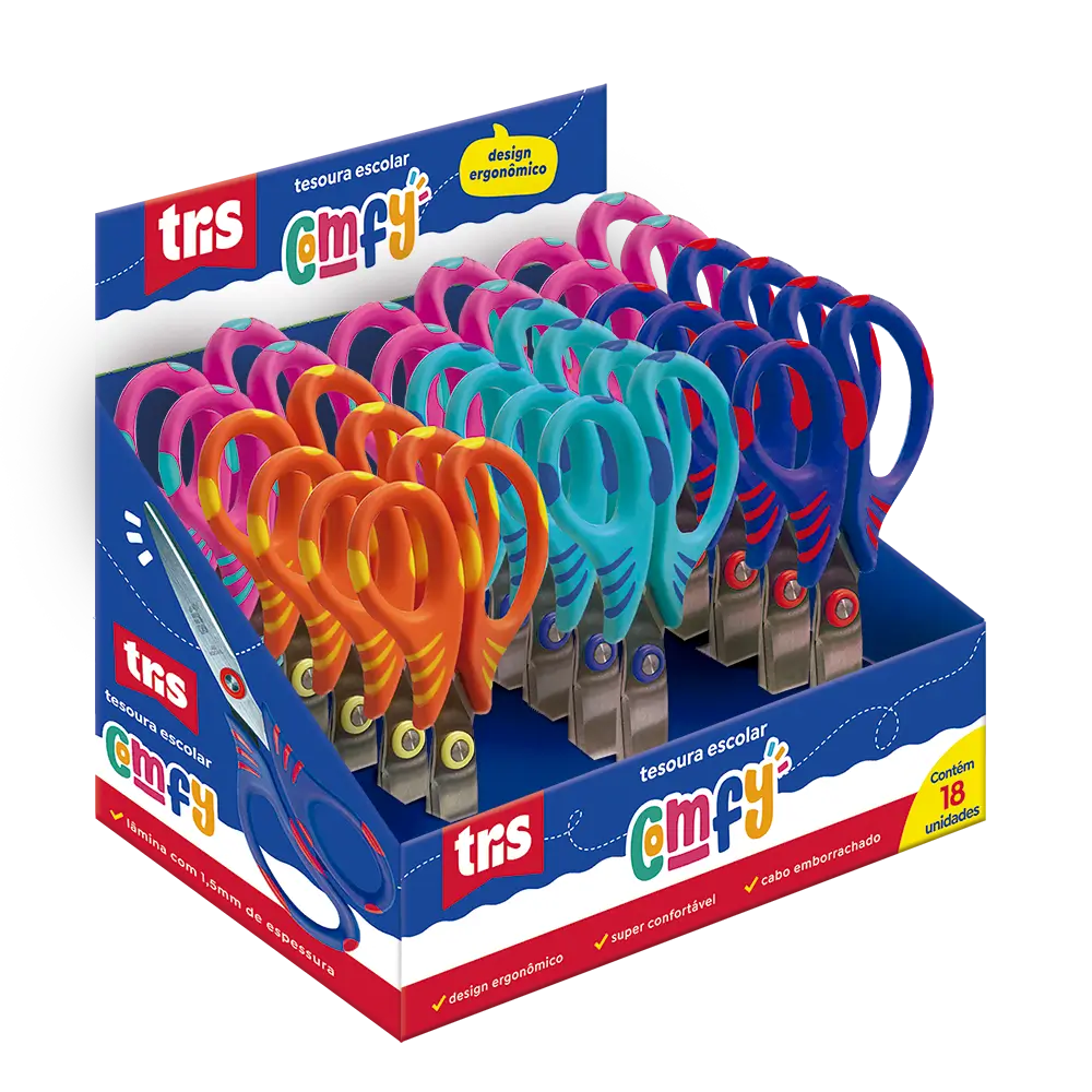Tesoura Escolar Comfy - 14,5cm - Display C/18 un - Tris - Imagem 1