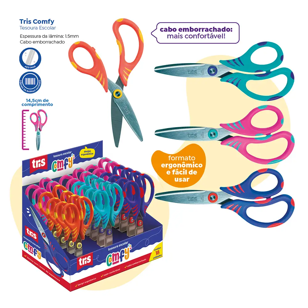 Tesoura Escolar Comfy - 14,5cm - Display C/18 un - Tris - Imagem 6