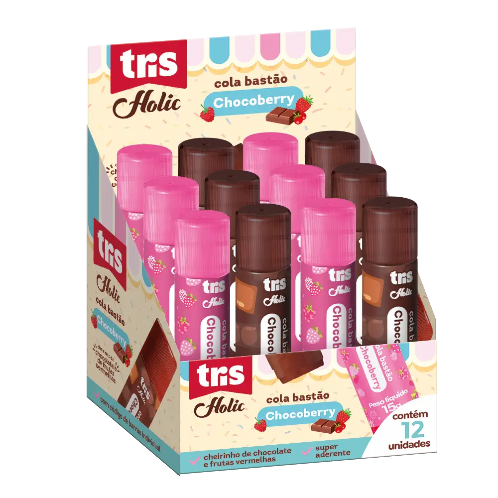 Cola Bastão Chocoberry Holic Docinhos - 15g - Display C/ 12 un - Tris - Imagem 1
