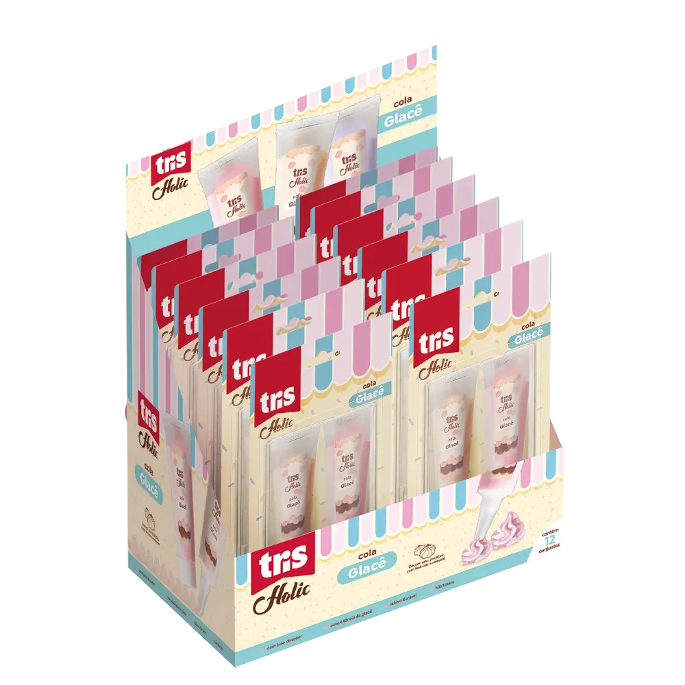 Cola Glacê Holic Docinhos - Tubo de 50 ml - Acompanha 2 Bicos deConfeitaria - Display C/ 12 Cartelas C/ 4 Peças Cada - Tris - Imagem 1