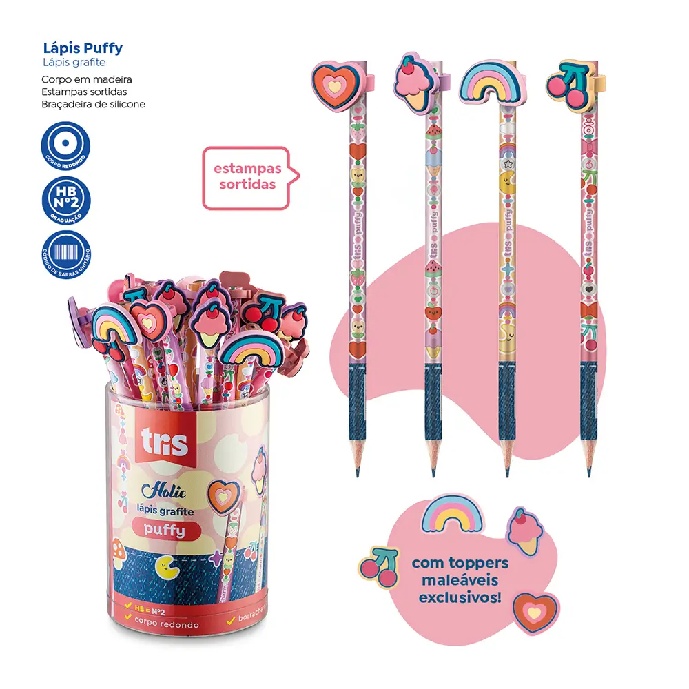 Lápis Grafite com Topper Puffy Holic Charm - HB - Pote C/ 24 un - Tris - Imagem 3