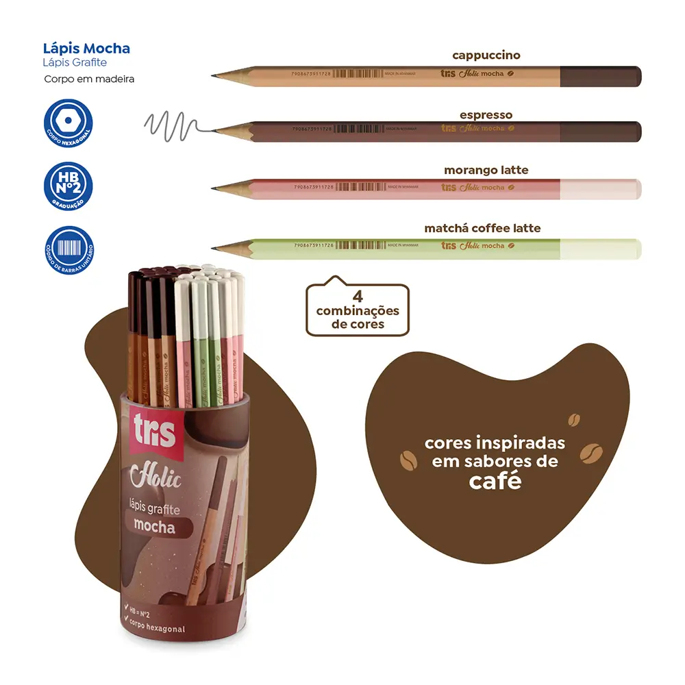 Lápis Grafite Mocha Holic Coffee Shop - HB - Pote C/ 48 un - Tris - Imagem 3