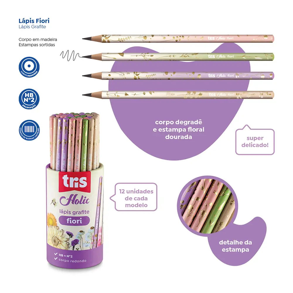 Lápis Grafite Fiori Holic Delicata - HB - Pote C/ 48 un - Tris - Imagem 3
