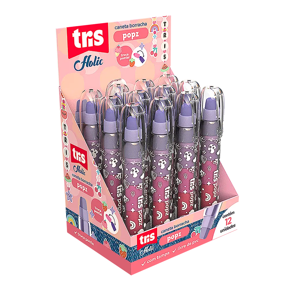 Caneta Borracha Popz Holic Charm - 5 Cores - Display C/12 un - Tris - Imagem 1