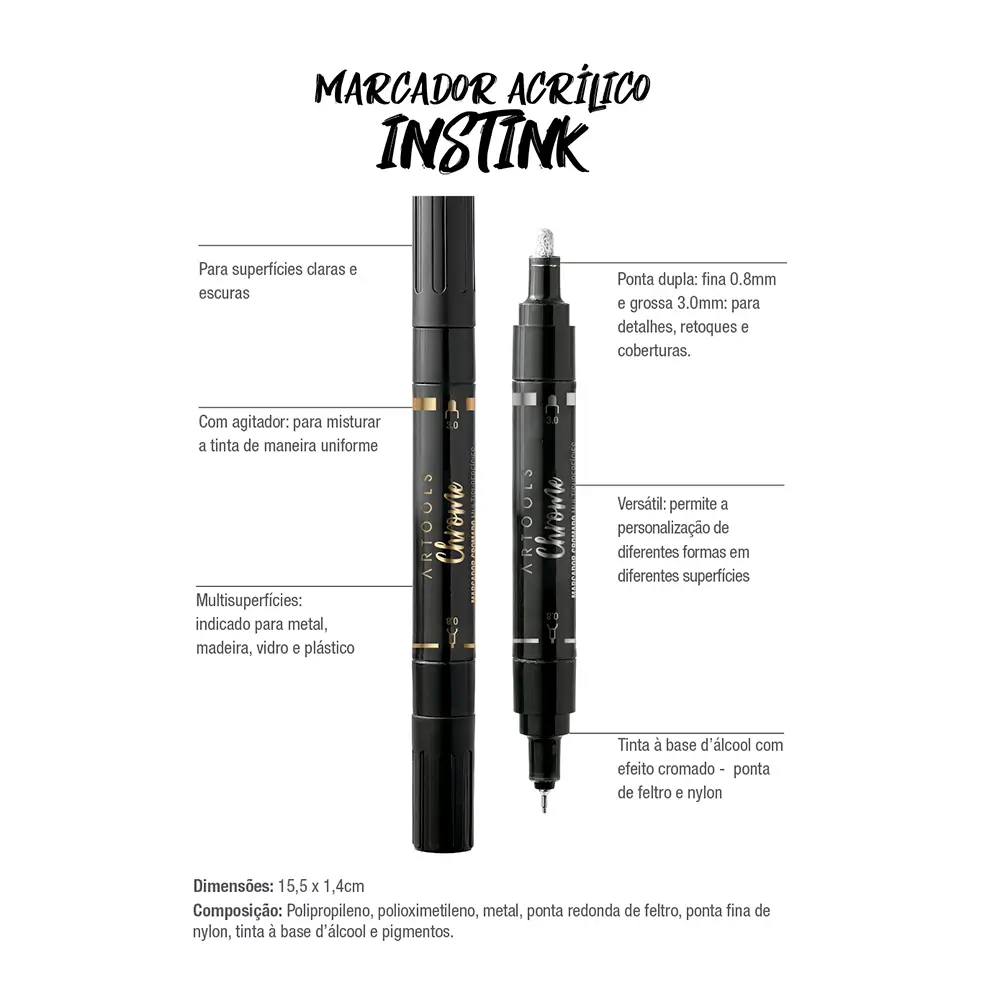 Marcador Cromado Chrome - Prata - Cartela C/1 un - Artools - Imagem 3
