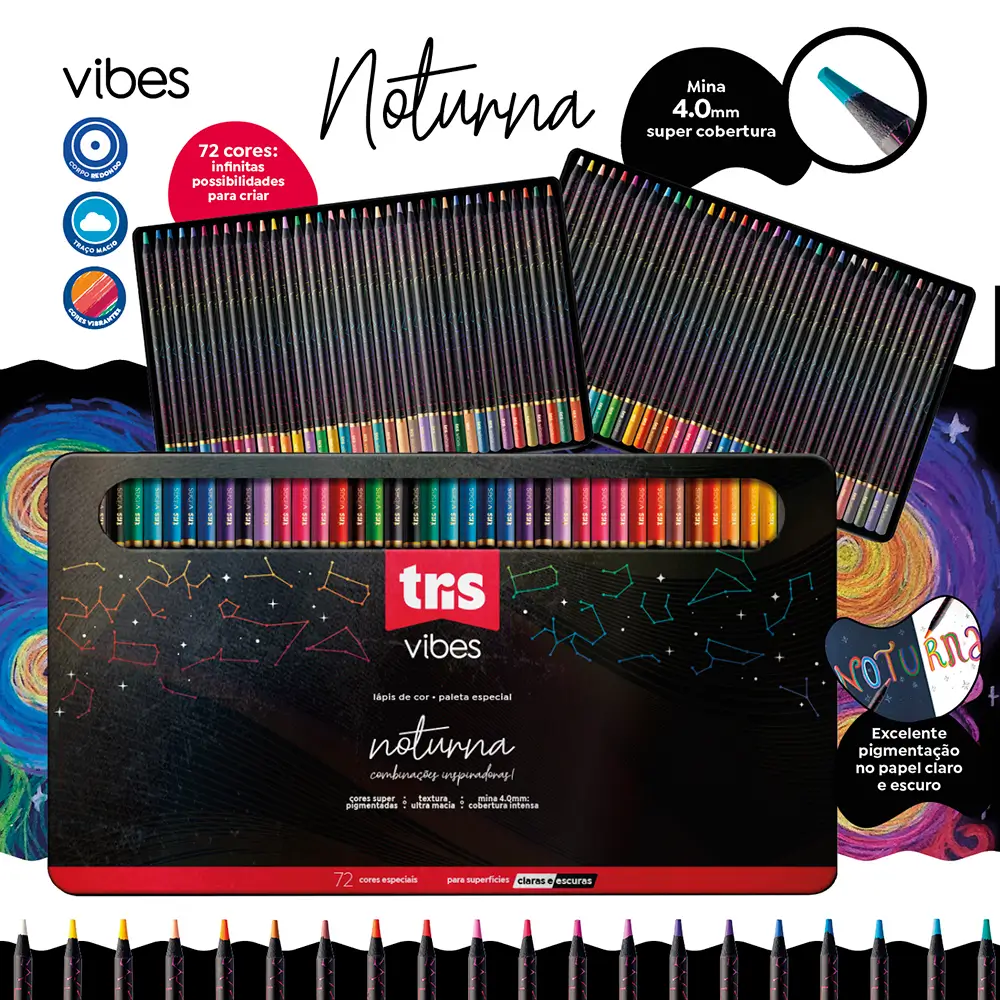 Lápis de Cor Vibes - Noturna - 72 Cores - Tris - Imagem 4
