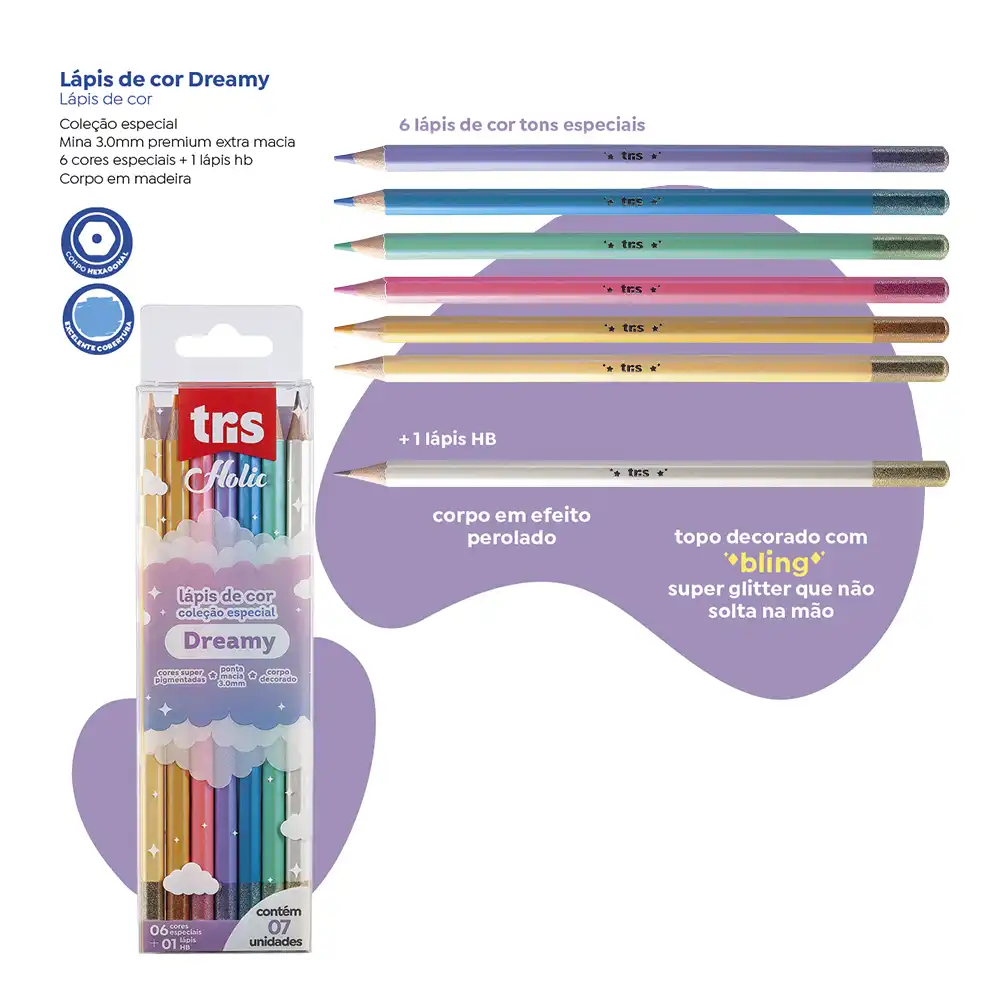 Lápis de Cor Holic Dreamy - 6 Cores + 1 Lápis Grafite HB - Tris - Imagem 3