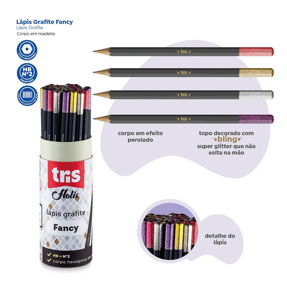 Lápis Grafite Holic Fancy - HB - Pote C/ 36 un - Tris - Imagem 3