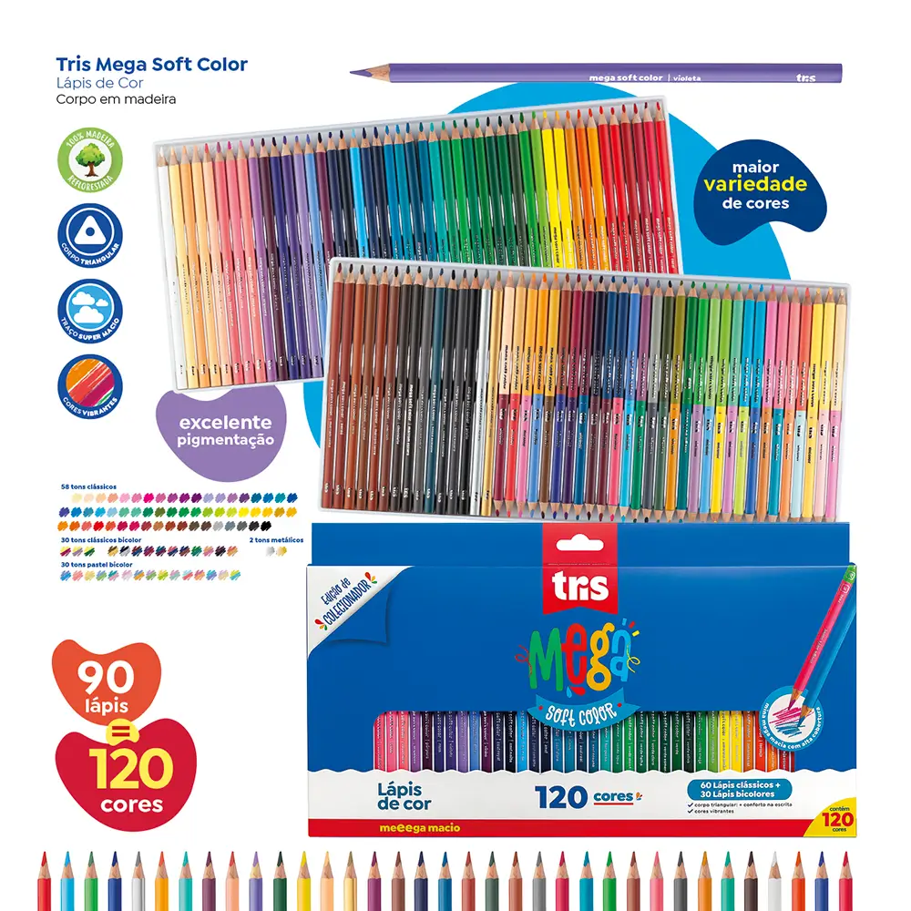 Lápis de Cor Mega Soft Color - 120 Cores - 90 Lápis de Cor - Tris - Imagem 4
