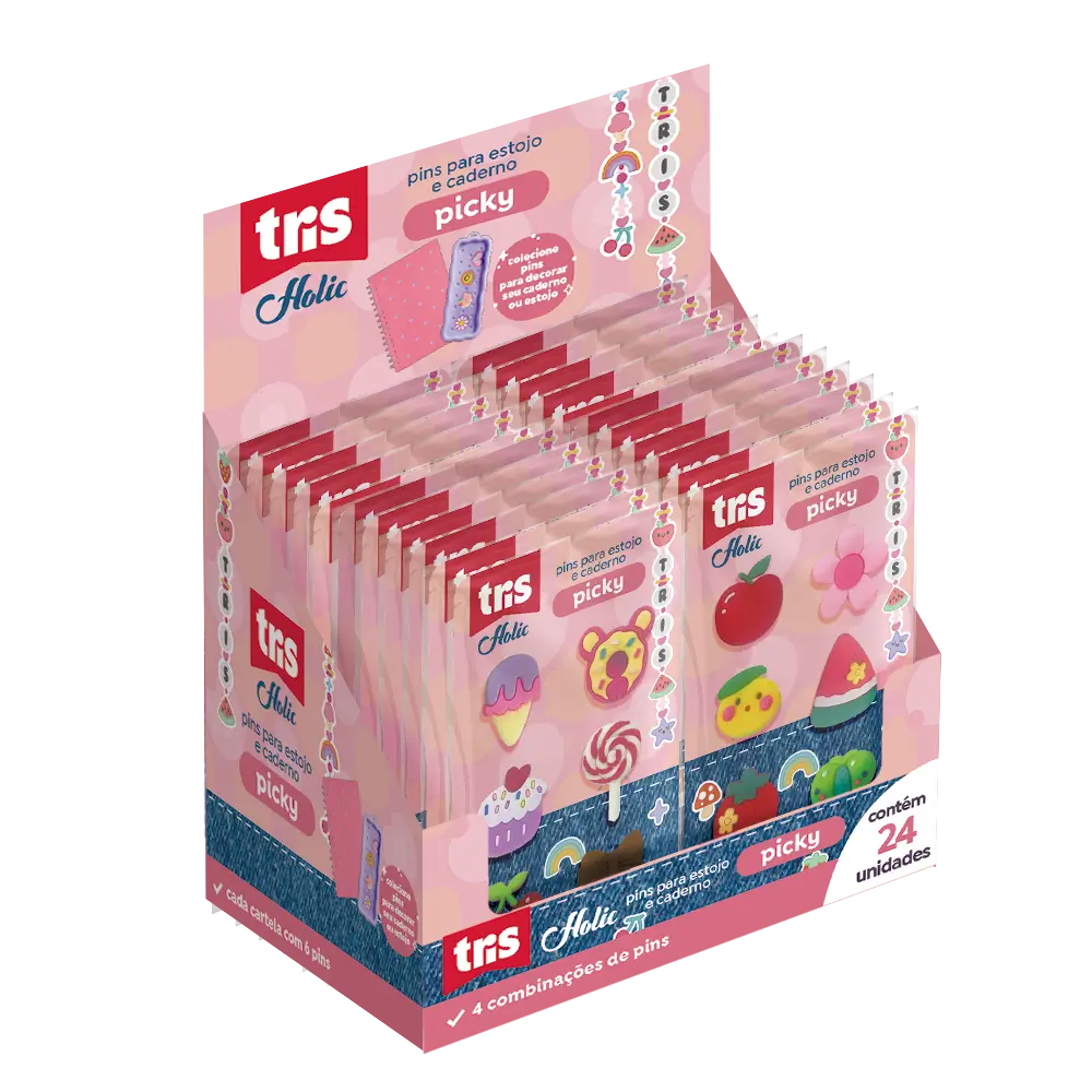 Pins Picky Holic Charm - 4 Variações - Display C/ 24 Cartelas - Tris - Imagem 1