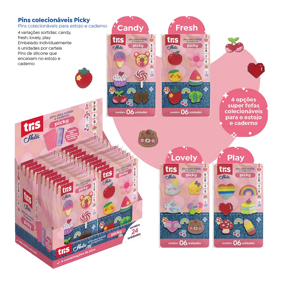 Pins Picky Holic Charm - 4 Variações - Display C/ 24 Cartelas - Tris - Imagem 8