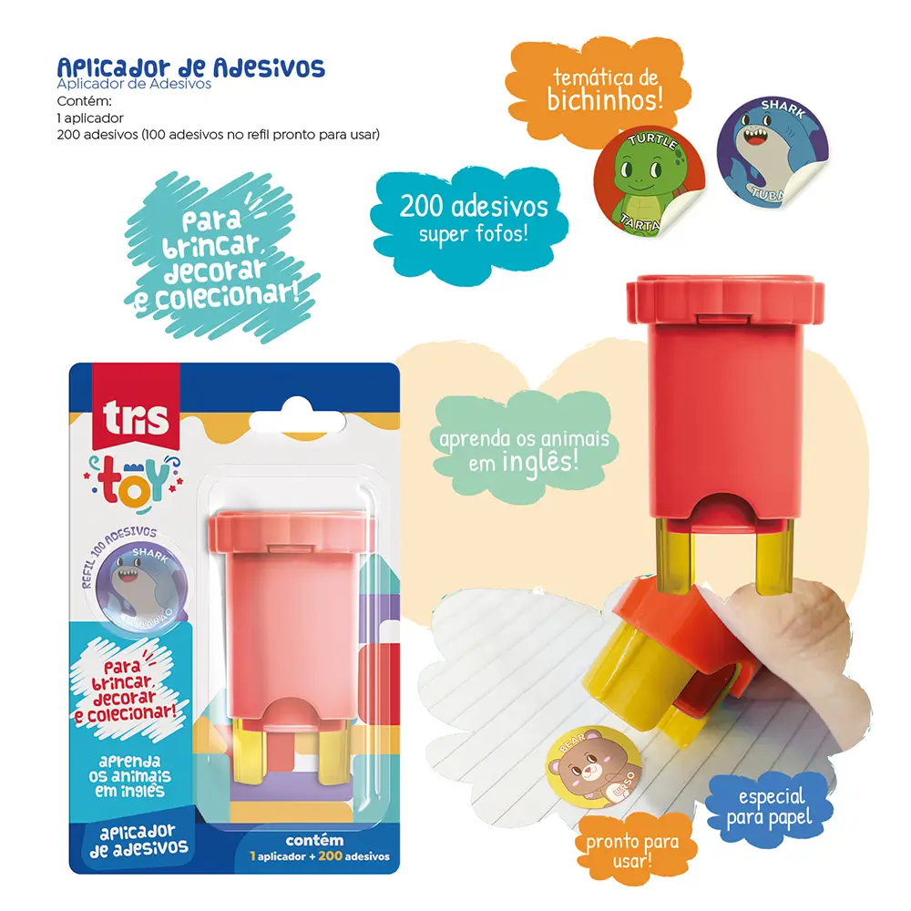 Aplicador de Adesivos Toy - 1 Aplicador + 200 Adesivos - Tris - Imagem 5