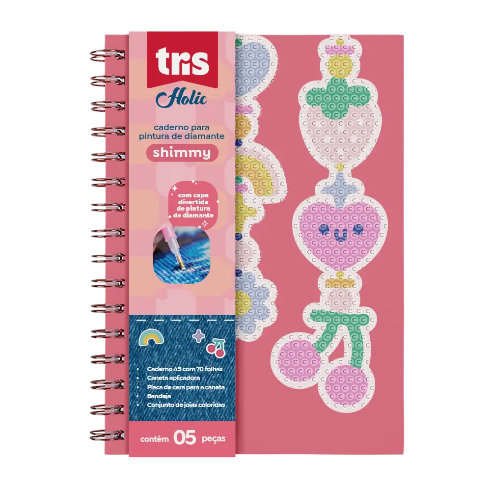 Caderno Pautado Shimmy Holic Charm - A5 - 70 Folhas - Capa Com Pinturade Diamante - Conjunto C/ 5 peças - Tris - Imagem 1