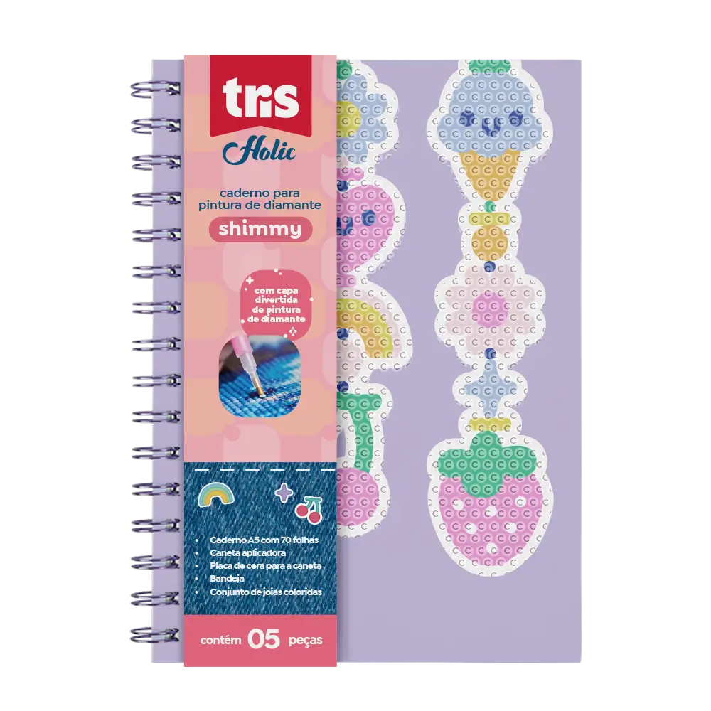 Caderno Pautado Shimmy Holic Charm - A5 - 70 Folhas - Capa Com Pinturade Diamante - Conjunto C/ 5 peças - Tris - Imagem 2