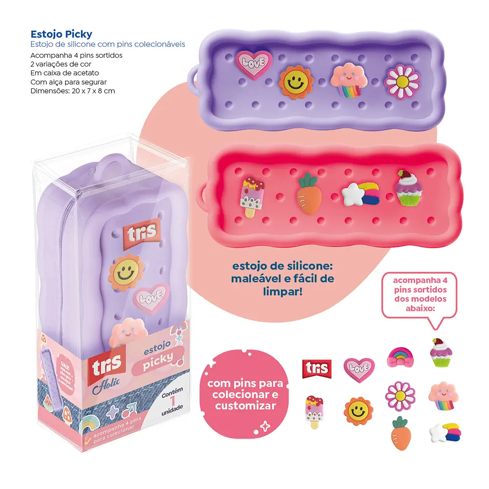 Estojo Picky Holic Charm - Em Silicone - Com 4 Pins - Caixa C/ 1 un -Tris - Imagem 5