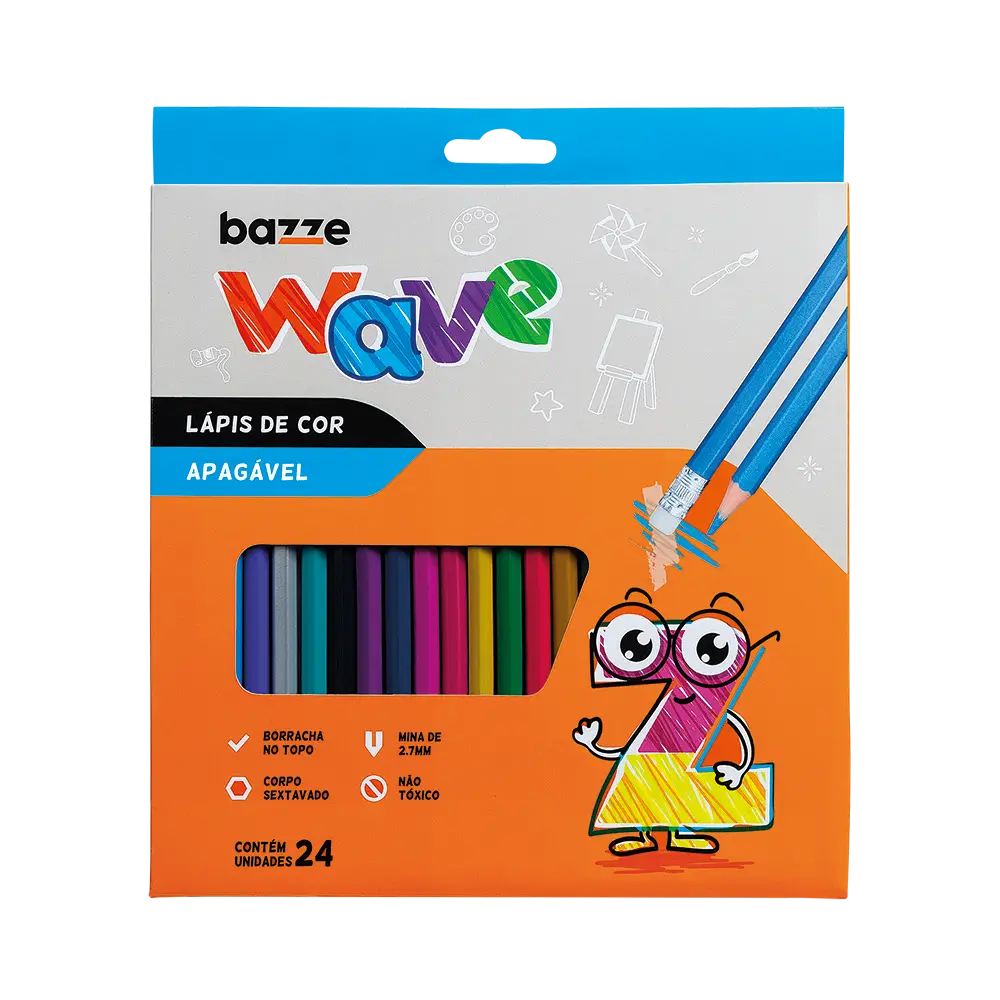 Lápis de Cor Wave Apagável - 24 Cores – Bazze - Imagem 1